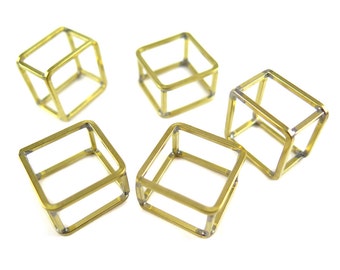 Raw Brass Geometric Square Wire Ring - Square (2x) (K501-A)