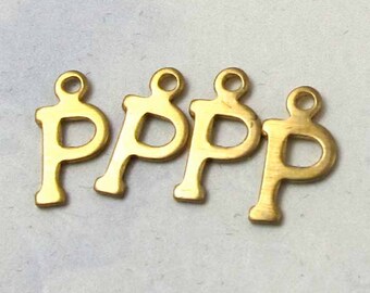 Raw Brass Letter P Charms (10X) (A515)