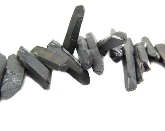 Electroplated Titanium Coated Rough Quartz Beads ~ Gun Metal ~ Small  (8x) (NS831)