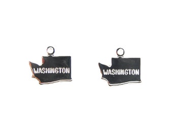 Engraved Tiny SILVER Plated on Raw Brass Washington State Charms (2X) (A446-B)