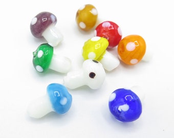 Hand Blown Glass Mushroom Beads (9x) (K126)