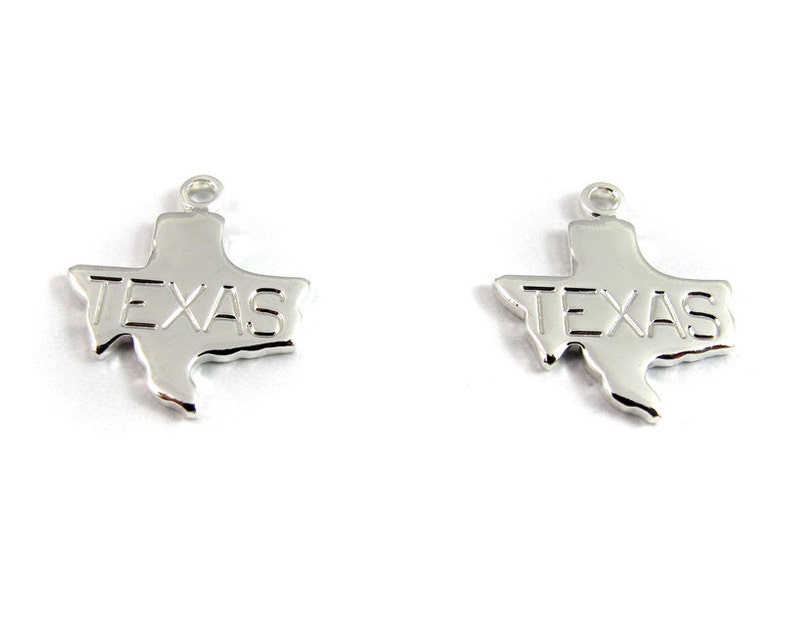 Engraved Tiny SILVER Plated on Raw Brass Texas State Charms 2X A442-B image 3
