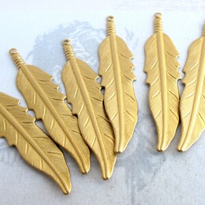 Brass Feather Pendants Large 6X M749-A image 2