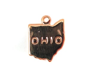 Engraved Tiny ROSE Gold Plated on Raw Brass Ohio State Charms (2X) (A434-D)