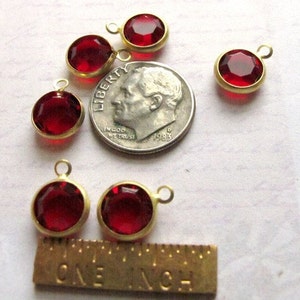 Vintage Light Siam Red Swarovski Rhinestone Crystal Channel Charms 12mm 6X S524 image 4