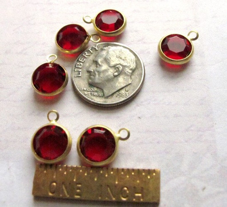 Vintage Light Siam Red Swarovski Rhinestone Crystal Channel Charms 12mm 6X S524 image 4