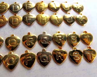 Assortment Of Vintage Gold Plated Initial Letter Charms - A B C D F H K M N O S T U V (28X) (V409)
