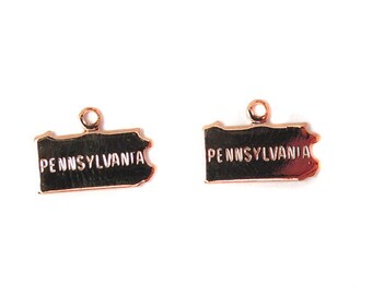 Engraved Tiny ROSE Gold Plated on Raw Brass Pennsylvania State Charms (2X) (A437-D)