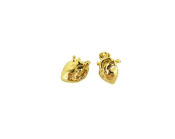 Small 3D Anatomical Human Heart Pendant - Gold Plated (2x) (K638-C)