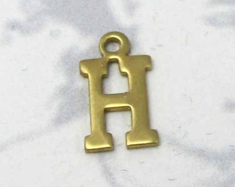 Raw Brass Letter H Charms (10X) (A507)