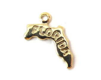 Engraved Tiny GOLD Plated on Raw Brass Florida State Charms (2X) (A408-C)