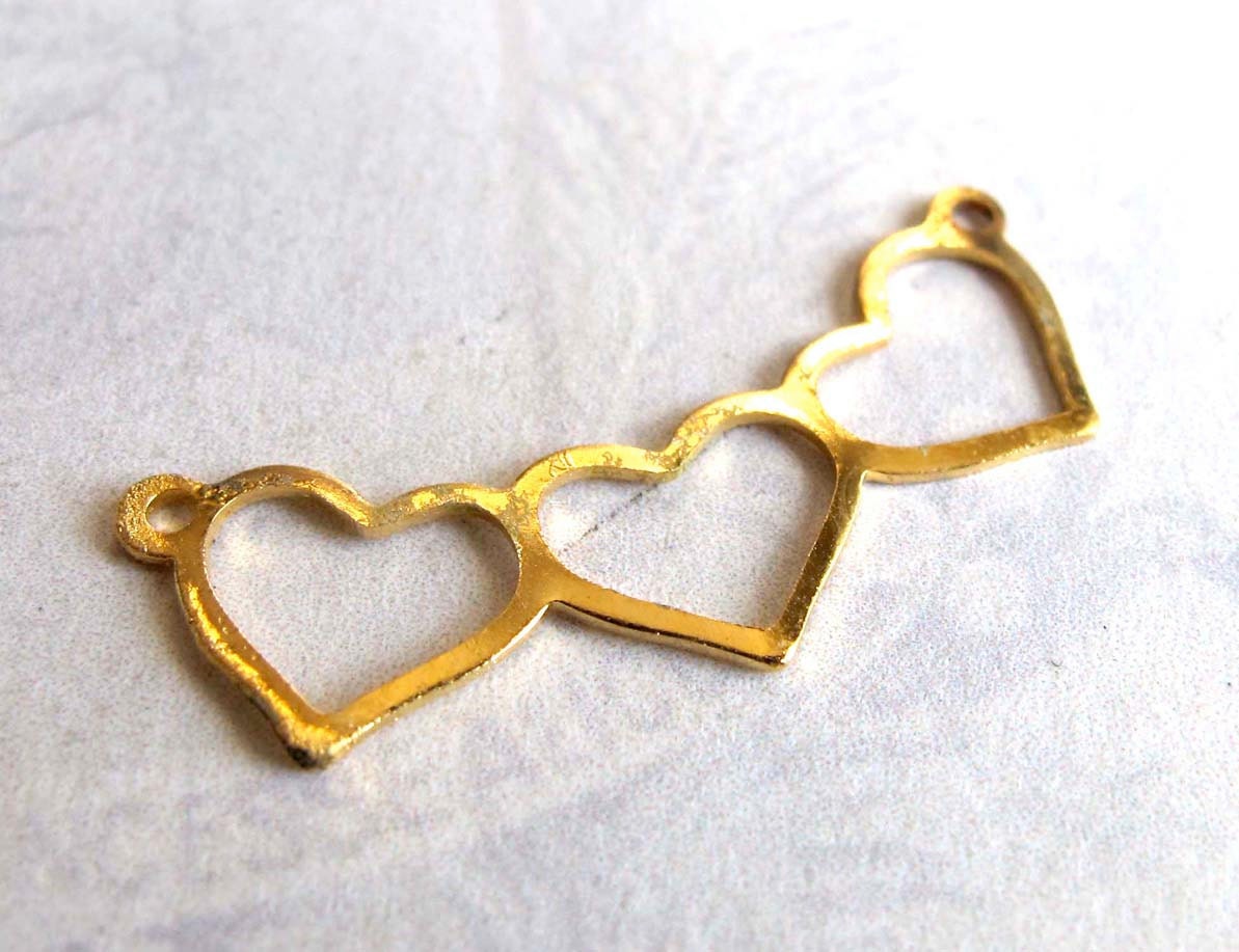 Vintage Gold Plated Triple Heart Charms / Pendants 4X V384 Etsy