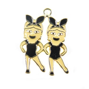Gold Plated Dancing Twin Girls Charms (2x) (K315-C)