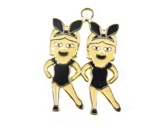 Gold Plated Dancing Twin Girls Charms (2x) (K315-C)