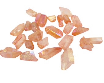 Orange/Salmon Aura Coated Rough Quartz Beads (8X) (NS843)
