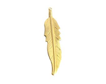 Brass Feather Pendants - Large (6X) (M749-A)