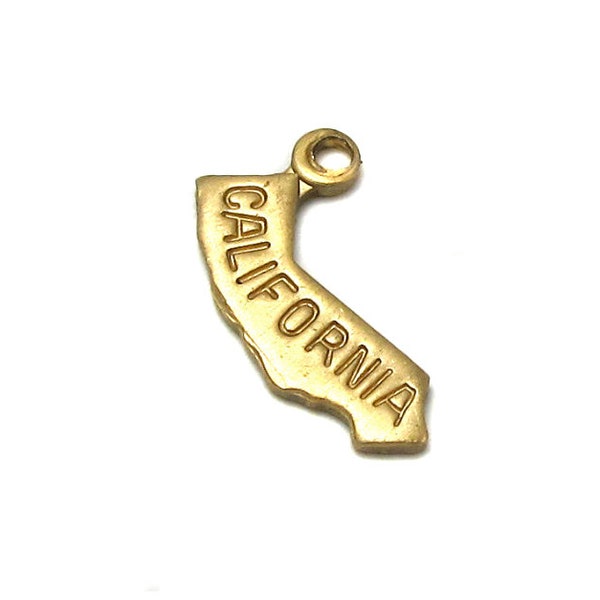 Engraved - Tiny Raw Brass California State Charms (6X) (A404-A)