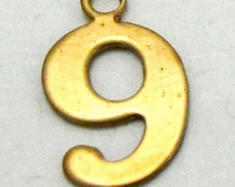 Raw Brass Number 9 Charms (10X) (A536)