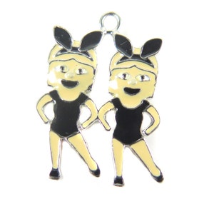 Rhodium Plated Dancing Twin Girls Charms (2x) (K315-B)