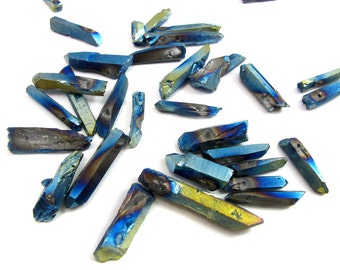 Electroplated Titatnium Coated Rough Quartz Beads ~ Iridescent Black & Blue ~ Small (8x) (NS823)