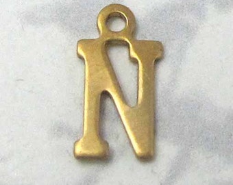 Raw Brass Letter N Charms (10X) (A513)