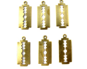 Vintage Style Razor Blade Engraving Charms - Dull Edge (6X) (M704-A)