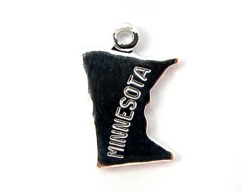 Engraved Tiny SILVER Plated on Raw Brass Minnesota State Charms (2X) (A422-B)