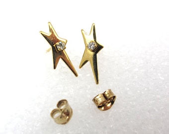 Boucles d'oreilles vintage en plaqué or Star Stud Strass (2 paires) (J538)