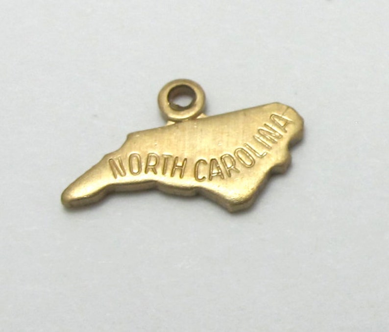 Engraved Tiny Raw Brass North Carolina State Charms 6X A432-A image 1