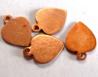 Tiny Vintage Copper Plated on Steel Heart Engraving Charms (24X) (V415)