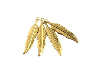 Brass Feather Charms - Small (12X) (M768-A)