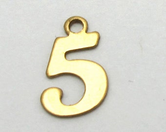 Raw Brass Number 5 Charms (10X) (A532)
