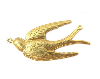 Brass Flying Sparrow Bird Pendant (4X) (M581-A)