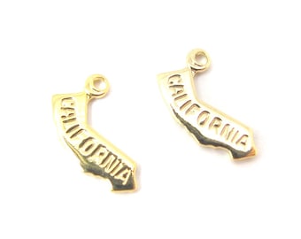 Engraved Tiny GOLD Plated on Raw Brass California State Charms (2X) (A404-C)