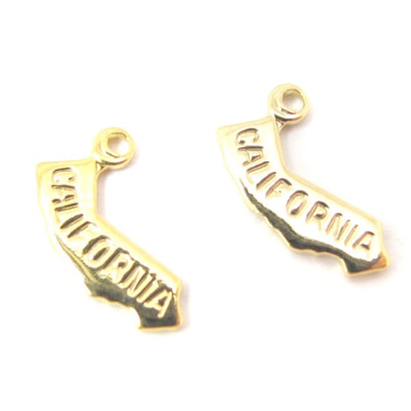 Engraved Tiny GOLD Plated on Raw Brass California State Charms (2X) (A404-C)