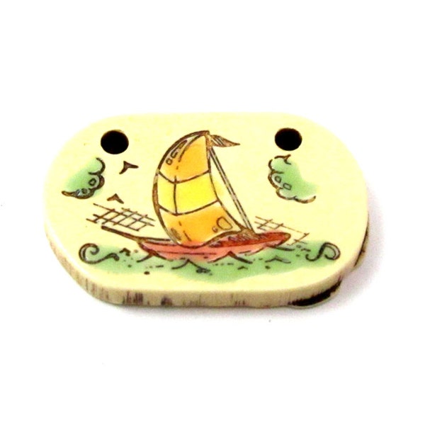 SALE ~ Vintage Plastic Faux Ivory "Carved" Sailboat Pendants (4X) (P571) 25% off