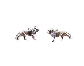 Rhodium Plated Lion Charms - Mirrored (2X) (M574-B)