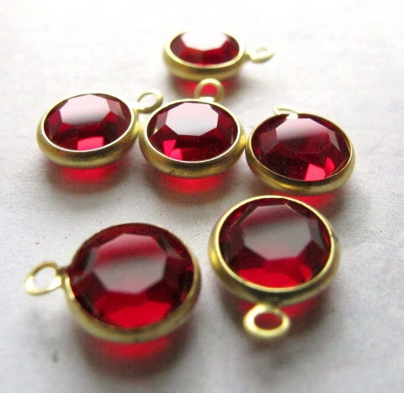 Vintage Light Siam Red Swarovski Rhinestone Crystal Channel Charms 12mm 6X S524 image 1