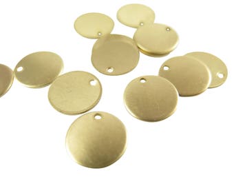 Raw Brass Engraving Circle Charms - with hole - 13mm (12X) (M896)