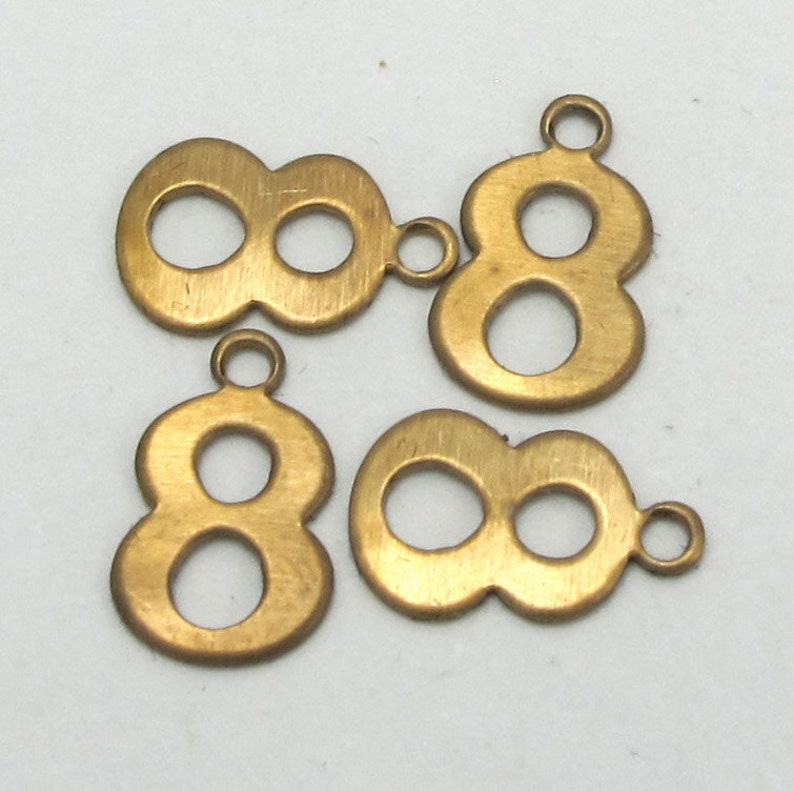 Raw Brass Number 8 Charms 10X A535 image 2