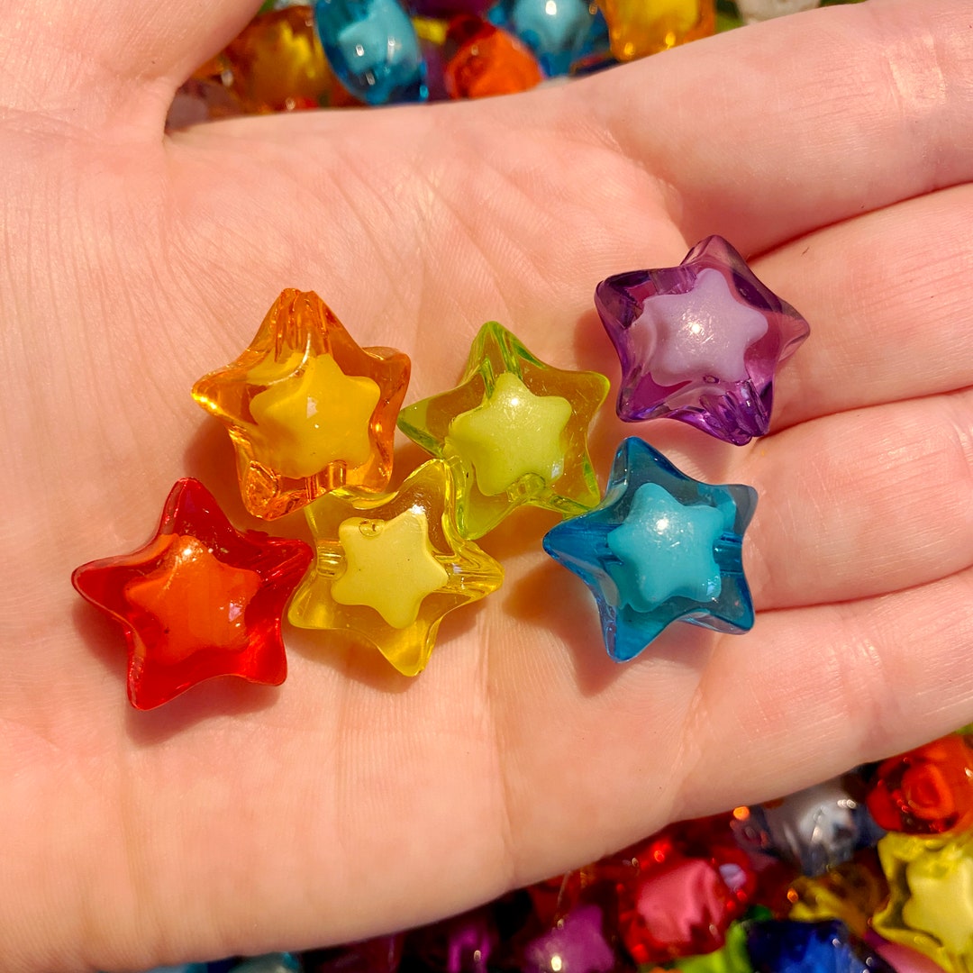 Large Rainbow Plastic Star Beads (36x) (B627)