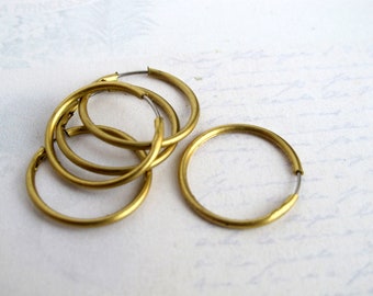 Brass Hoop Earring Findings With Stainless Steel Posts ~ 20mm  (12 Pairs) (F568-A)