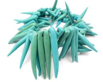 Died Blue Turquoise Howlite Spike Beads (12X) (NS558)