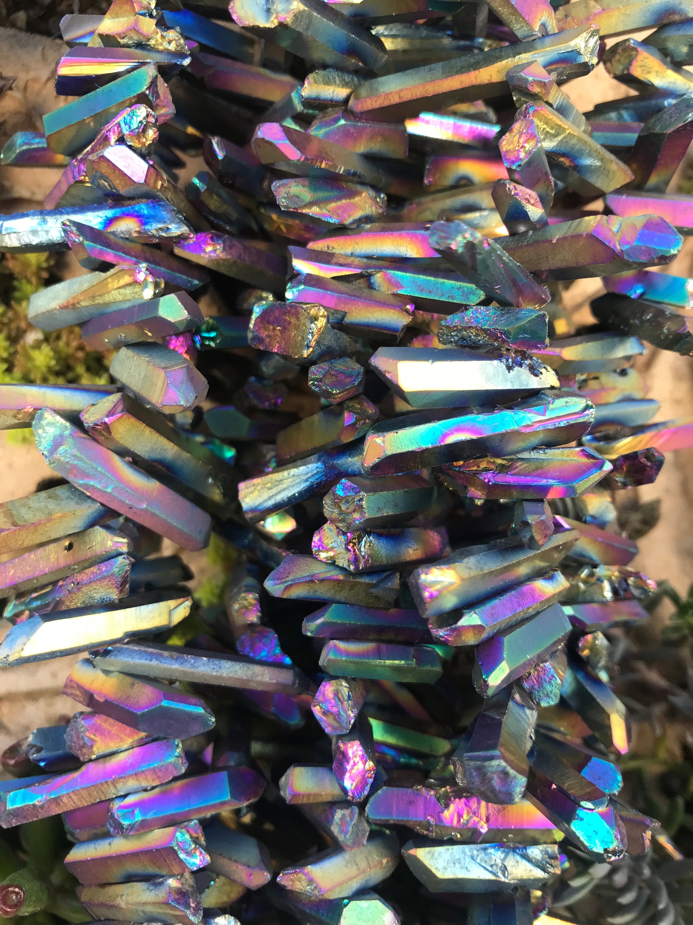 BEADIA Amber Titanium Coated Crystal Quartz Spike Point Stick Beads Rough  1.0