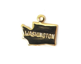 Engraved Tiny GOLD Plated on Raw Brass Washington State Charms (2X) (A446-C)