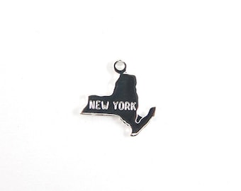 Engraved Tiny SILVER Plated on Raw Brass New York State Charms (2X) (A431-B)