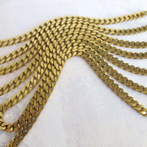 LAST SET - Heavy Vintage Brass Flat Curb Chain (3 Feet) (C704)