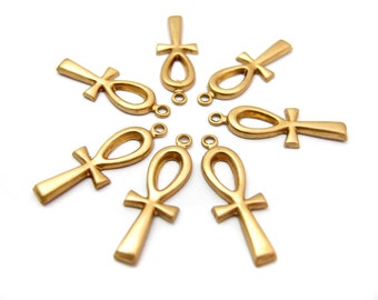 Raw Brass Ankh Charms (10X) (M611)