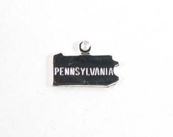 Engraved Tiny SILVER Plated on Raw Brass Pennsylvania State Charms (2X) (A437-B)