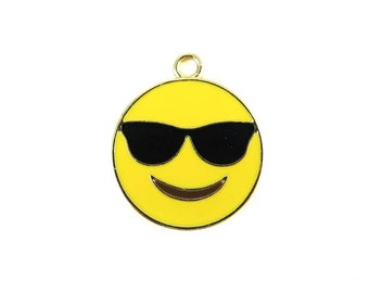 Gold Plated Smiley Face with Sunglasses Charms (2x) (K302-C)